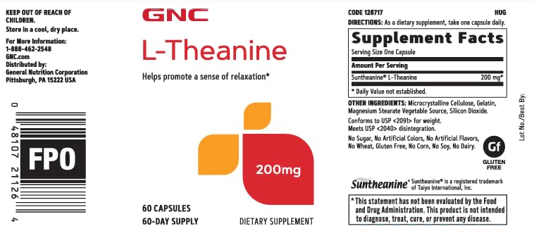 GNC L-théanine 200 mg: sensations de relaxation pendant une journée chargée.