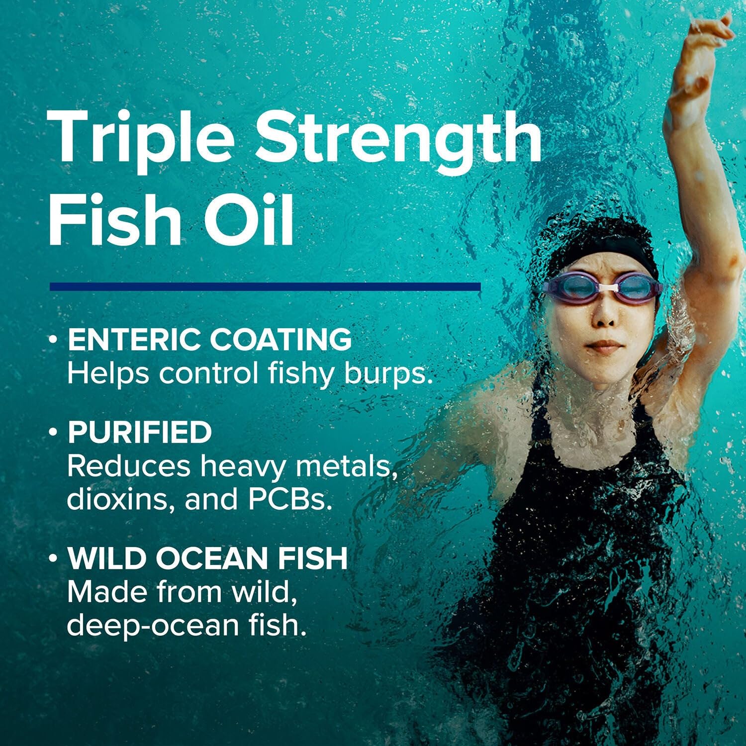 GNC Oméga-3 Triple Force – sceau de pureté et poissons sauvages