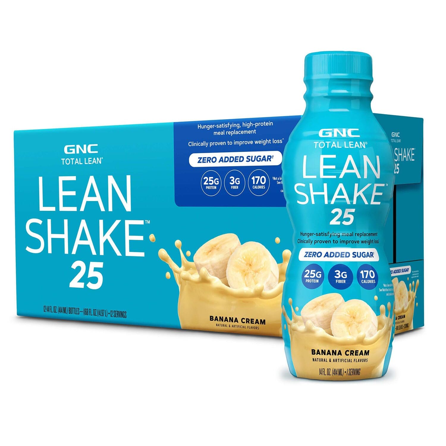 GNC Lean Shake 25, boisson protéinée prête à boire Banane Crème, satiété pratique.
