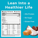 Verre contenant GNC Lean Shake 25 et 25 g de protéine pour soutien quotidien.
