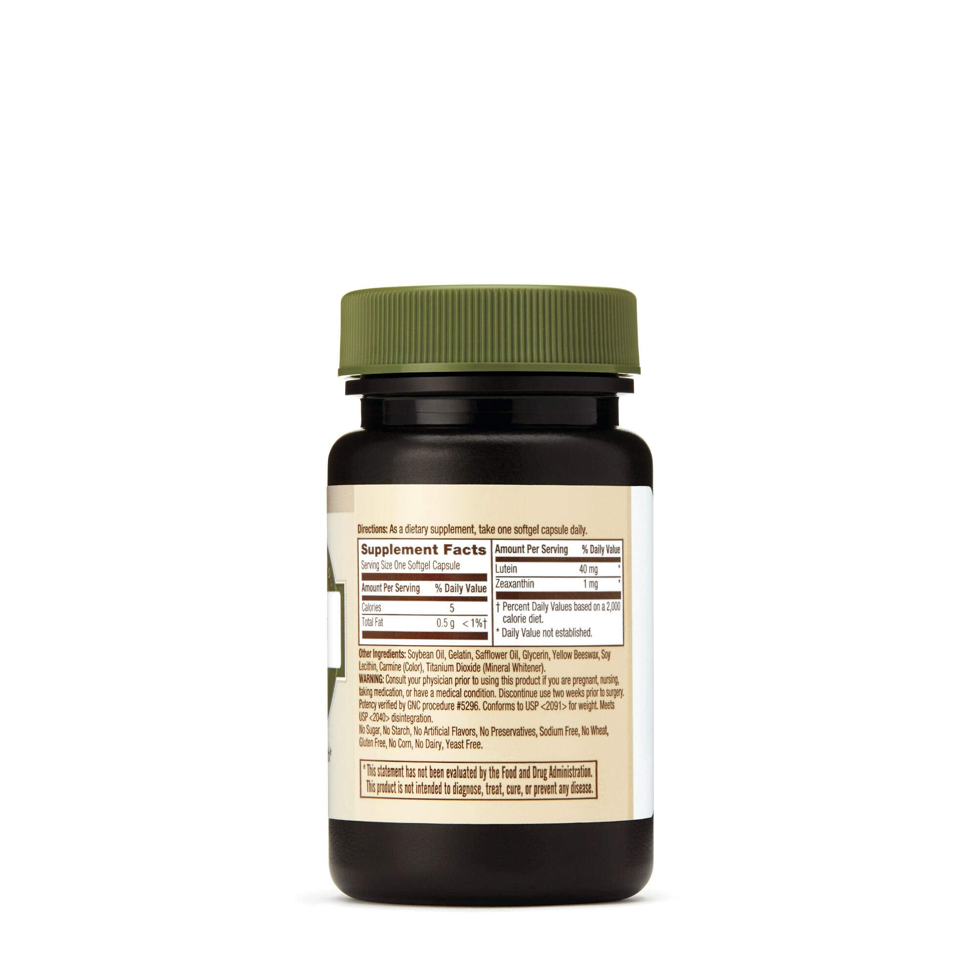 GNC Lutein – emballage recto verso avec informations claires.