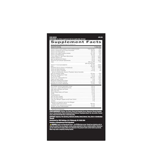 GNC Mega Men 50 Plus, capsules visibles, antioxydants pour la protection cellulaire.