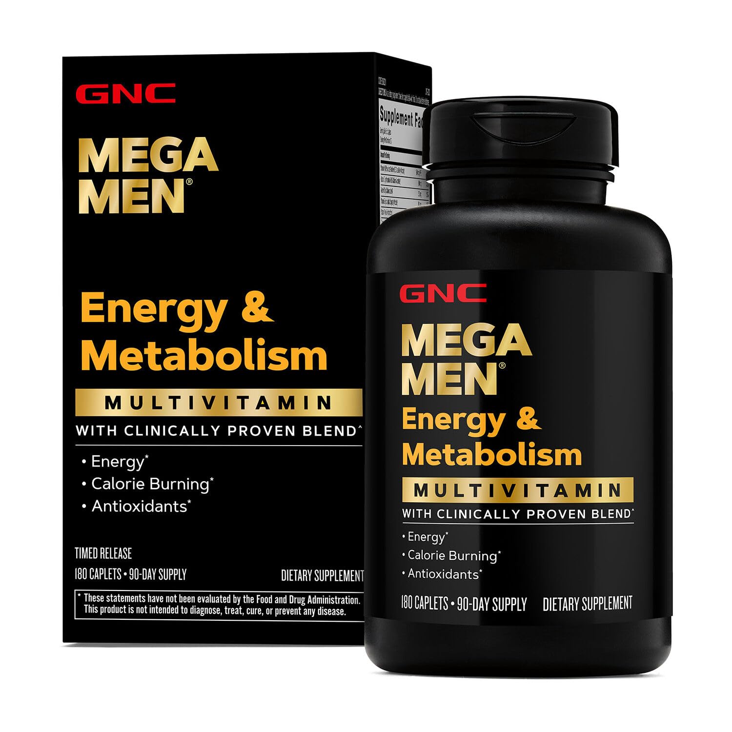GNC Mega Men flacon: énergie durable et métabolisme soutenu au quotidien.