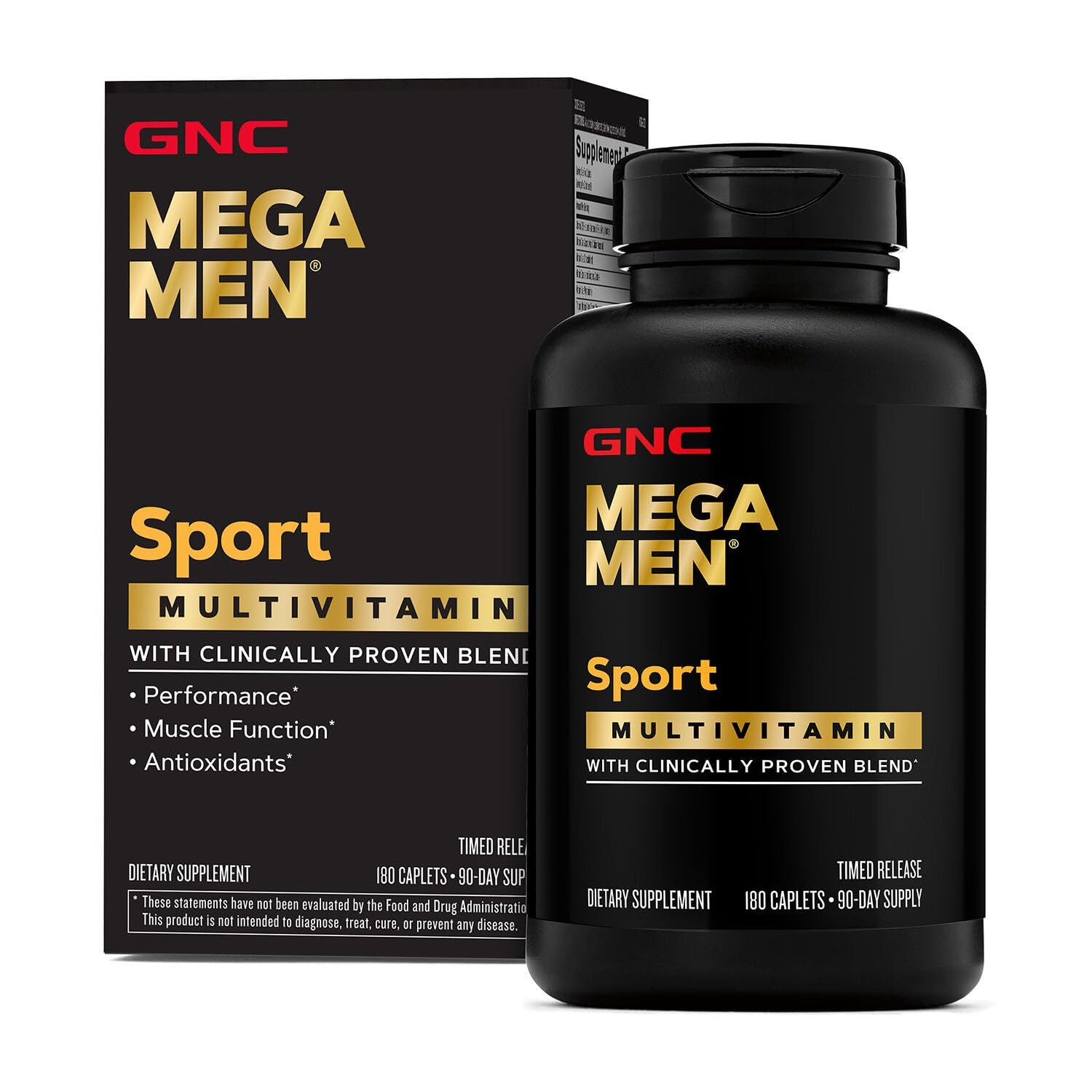 GNC Mega Men Sport, bouteille vue de face, énergie potentielle pour la journée.