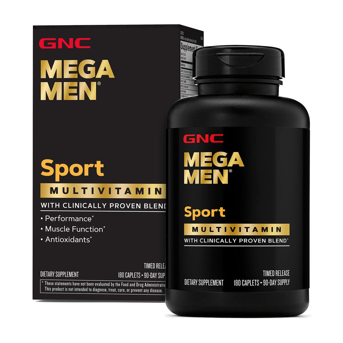 GNC Mega Men Sport, bouteille vue de face, énergie potentielle pour la journée.