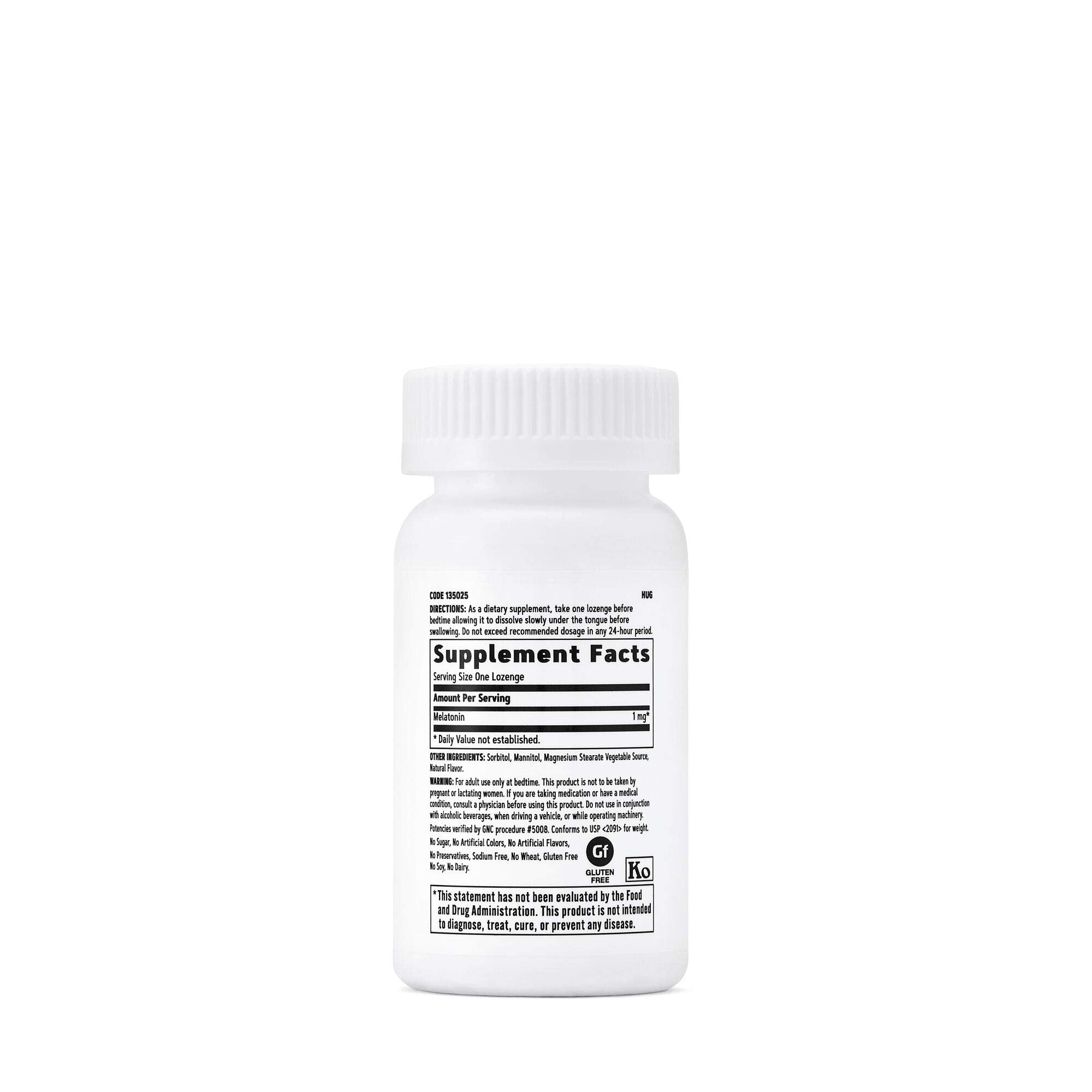 GNC Mélatonine 1 mg, boîte simple, usage nocturne pratique.