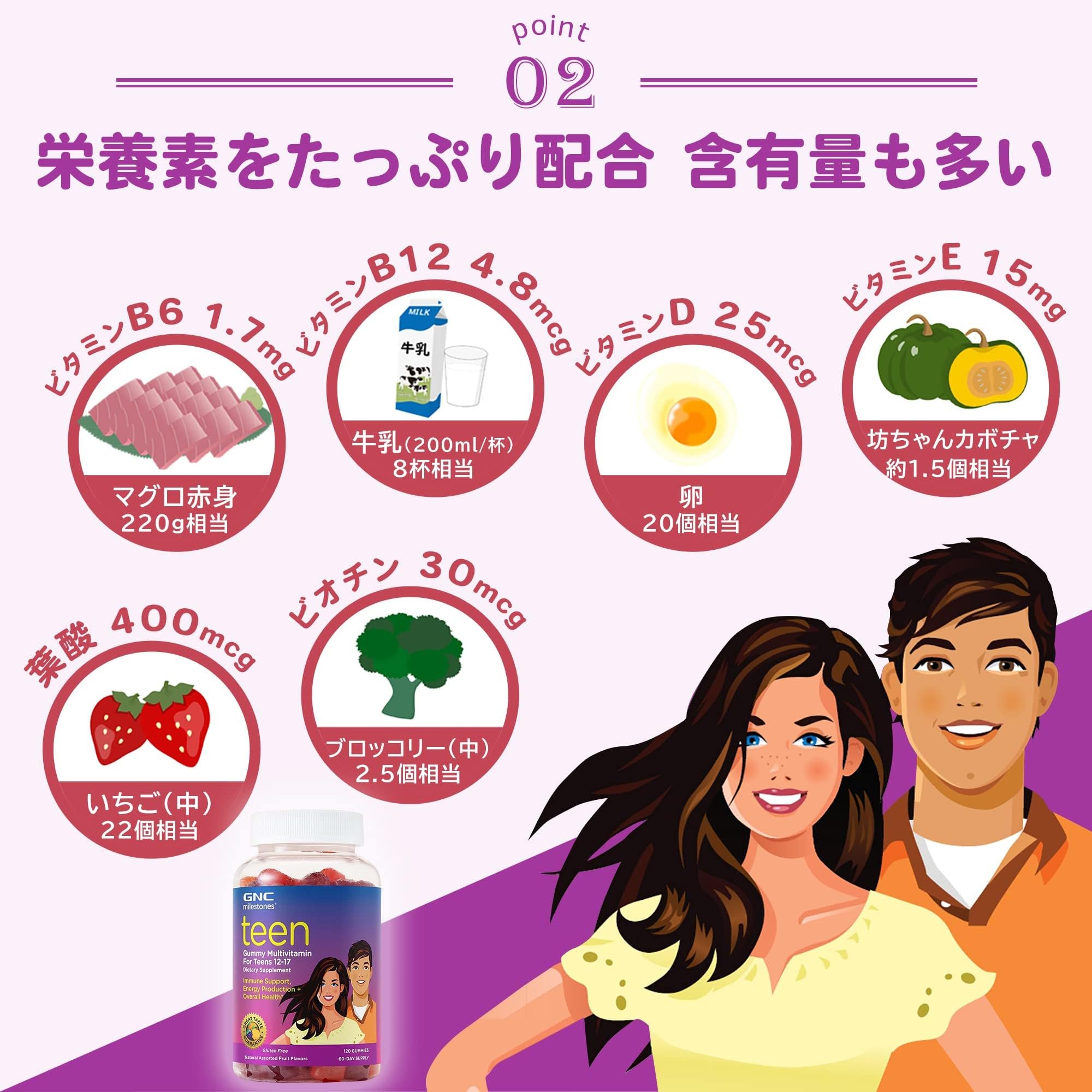 GNC Milestones Teen Multivitamin gommes en position: textures fruitées attractives.