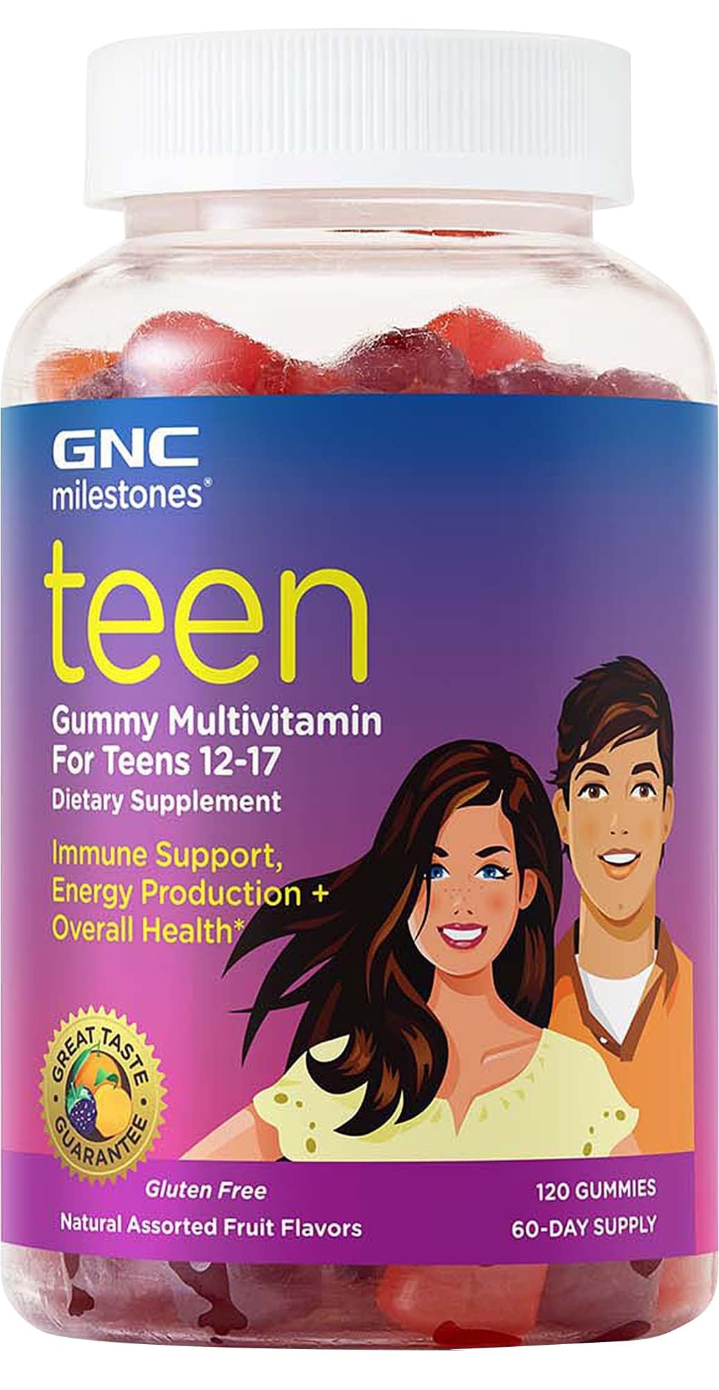 GNC Milestones Teen Multivitamin gommes fruits: goût agréable et apport potentiel.