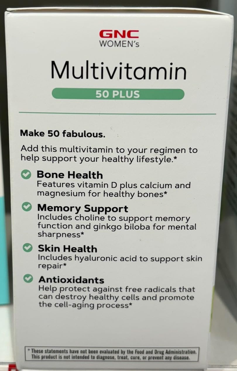 GNC Multivitamine Femmes 50+ – hyaluronique pour la peau et hydratation.