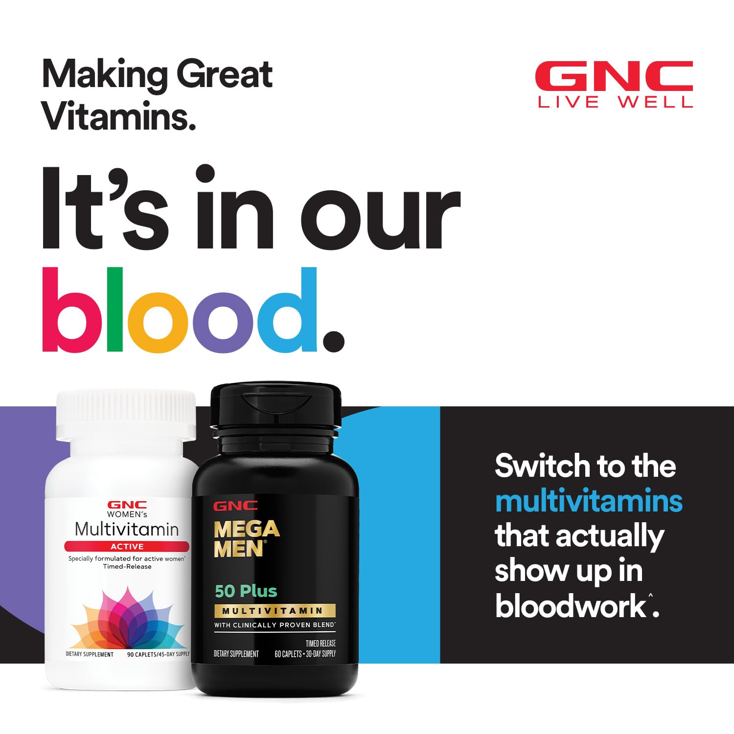 GNC Multivitamine Femmes 50+ – vitamine D et calcium, soutien des os.