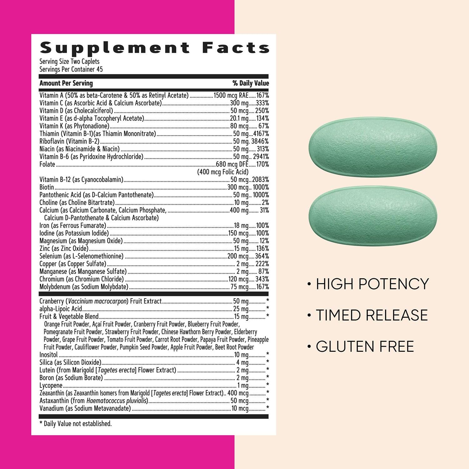 Étiquette sans gluten sur GNC Ultra Mega caplets pour femmes