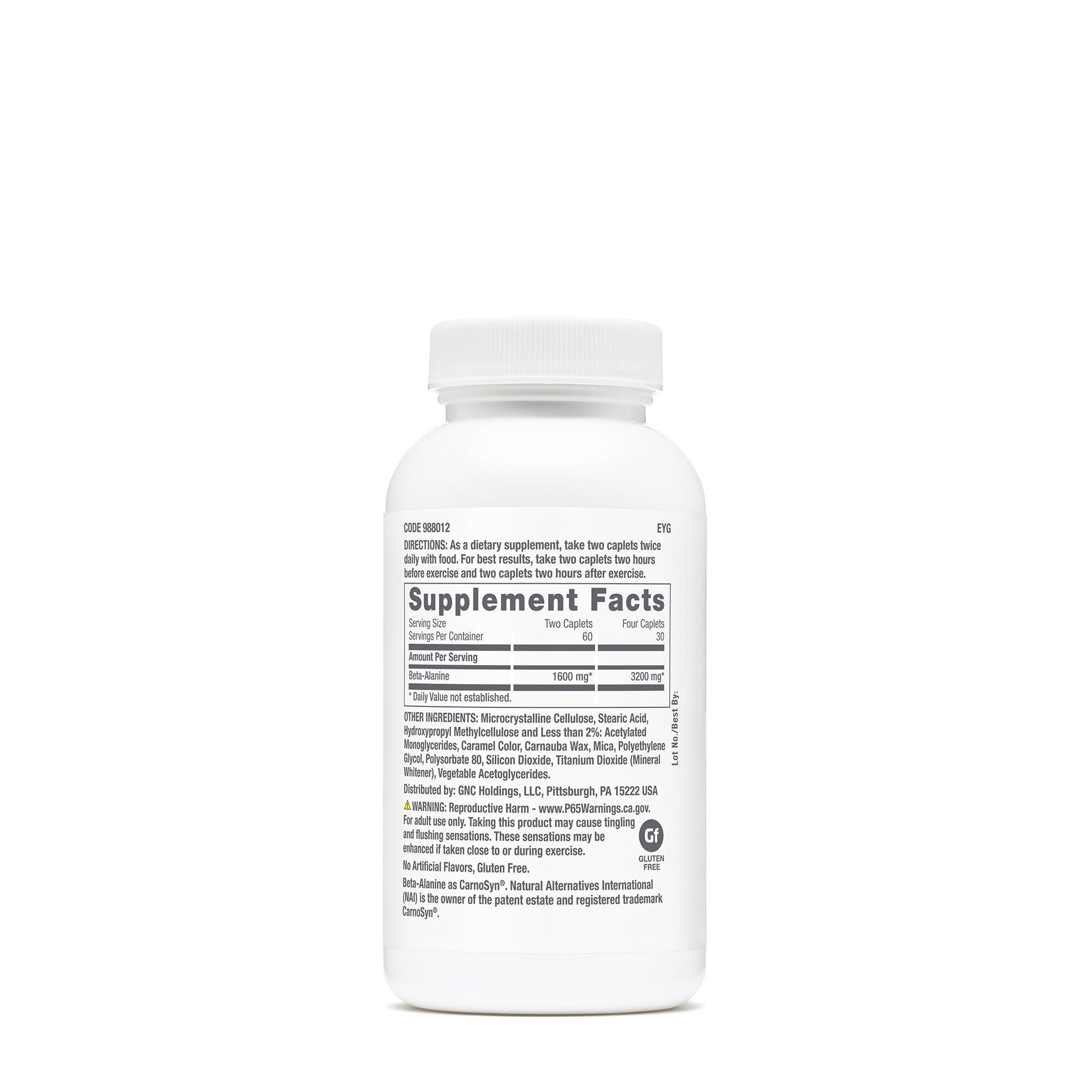 GNC Pro Performance Beta-Alanine avant-entrainement, soutien potentiel à la performance.