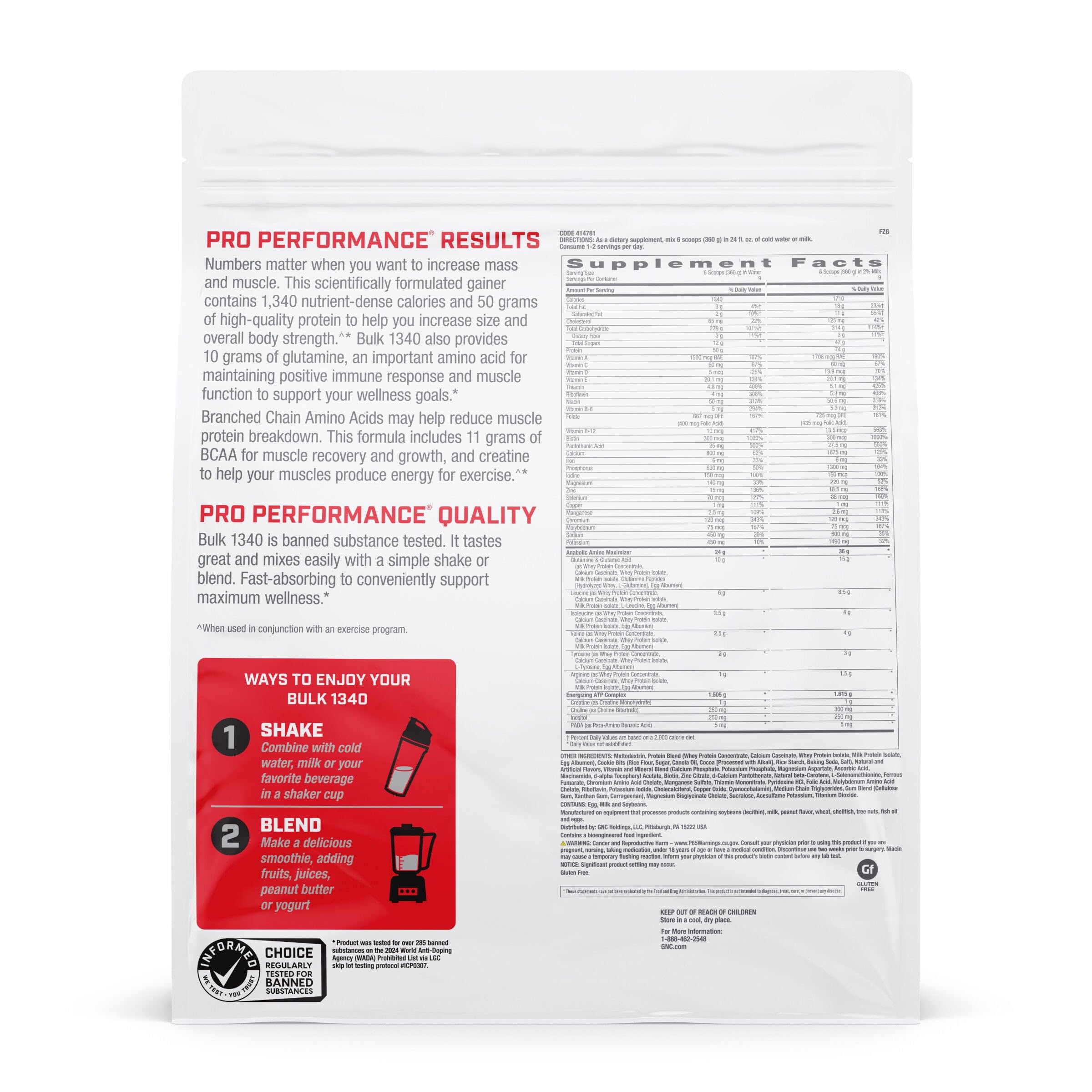GNC Bulk1340 – sans gluten, adapté pour les sportifs sensibles.
