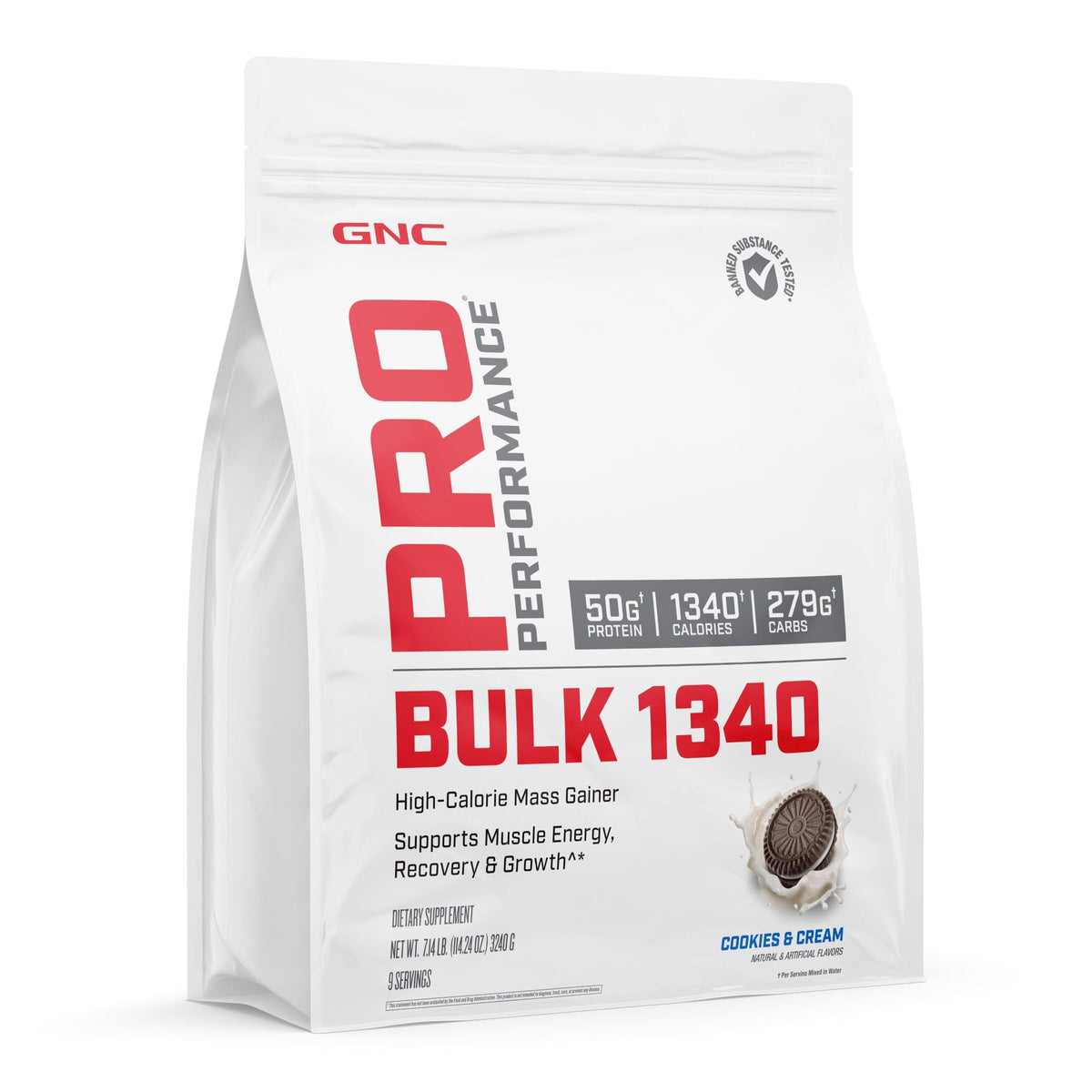 GNC Pro Performance Bulk 1340 – poudre protéine lactosérum pour prise de masse.