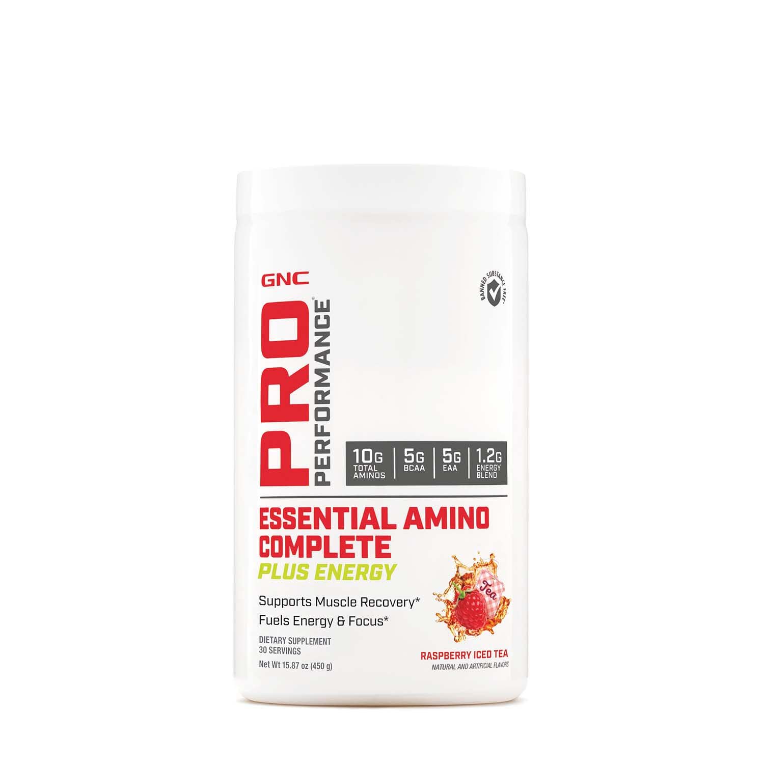 GNC Pro Performance Amino Complete Plus Energy – bouteille framboise thé glacé, énergie et hydratation