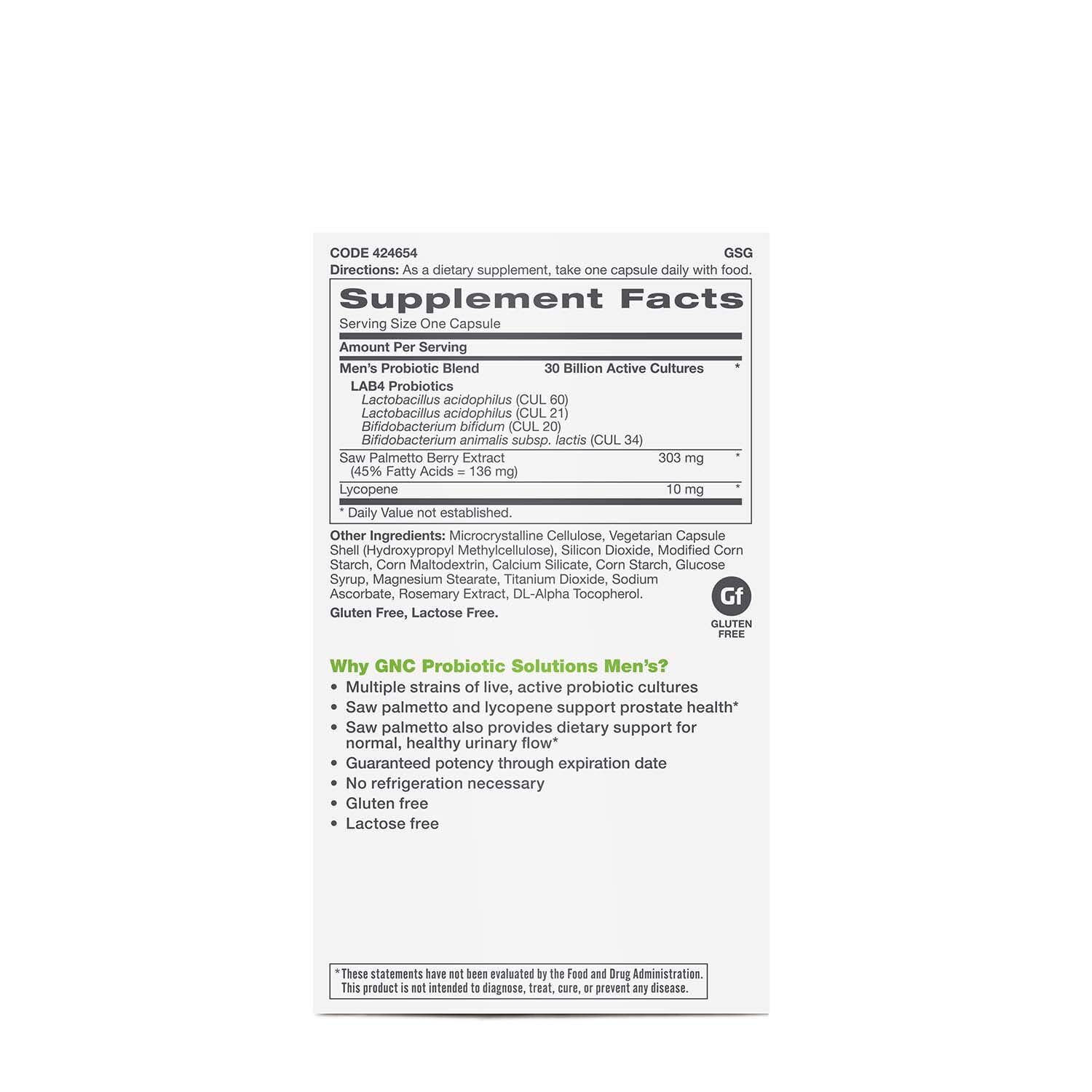 GNC Probiotic Solutions Hommes - capsules, soutien prostatique et transit intestinal.