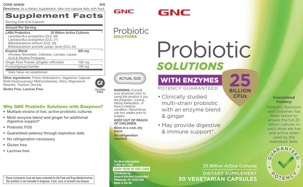 Capsules GNC Solutions Probiotiques avec enzymes pour un confort digestif.