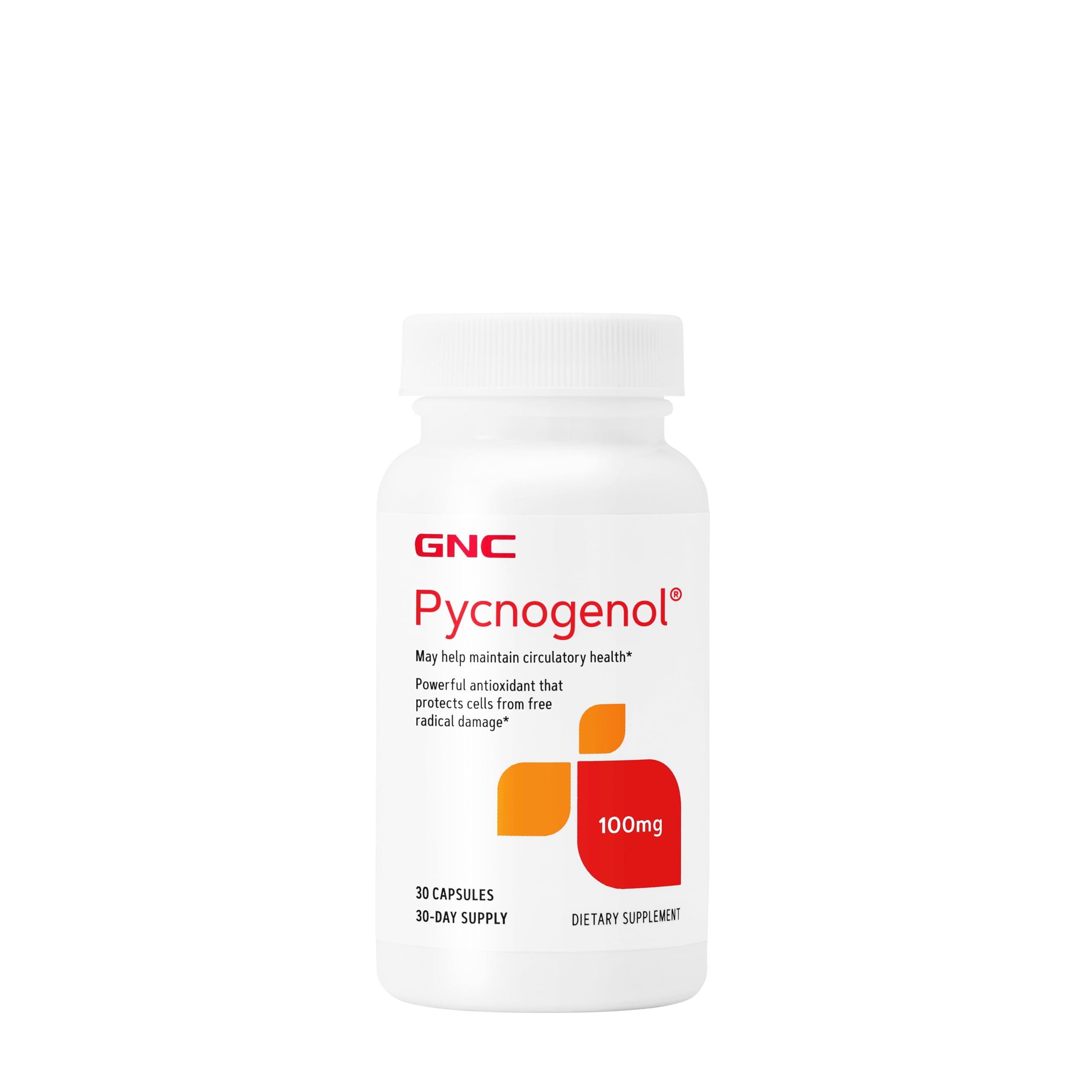 GNC Pycnogenol 100 mg – bouteille montrant le format pratique et le profil antioxydant.