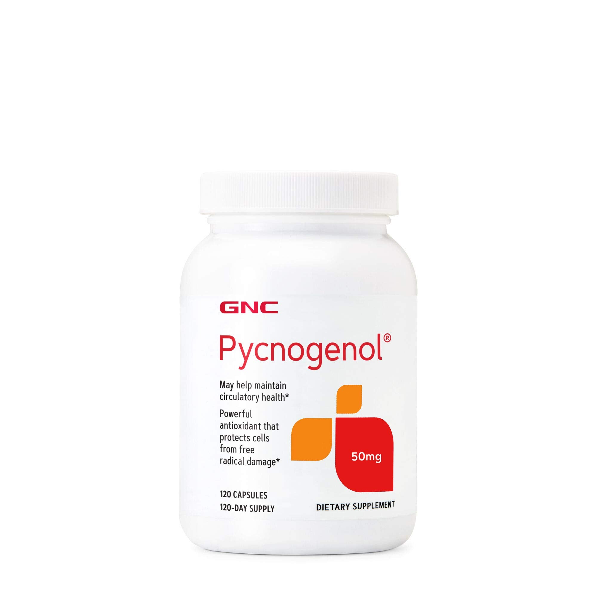 GNC Pycnogenol 50mg en bouteille et capsules, usage quotidien pratique.