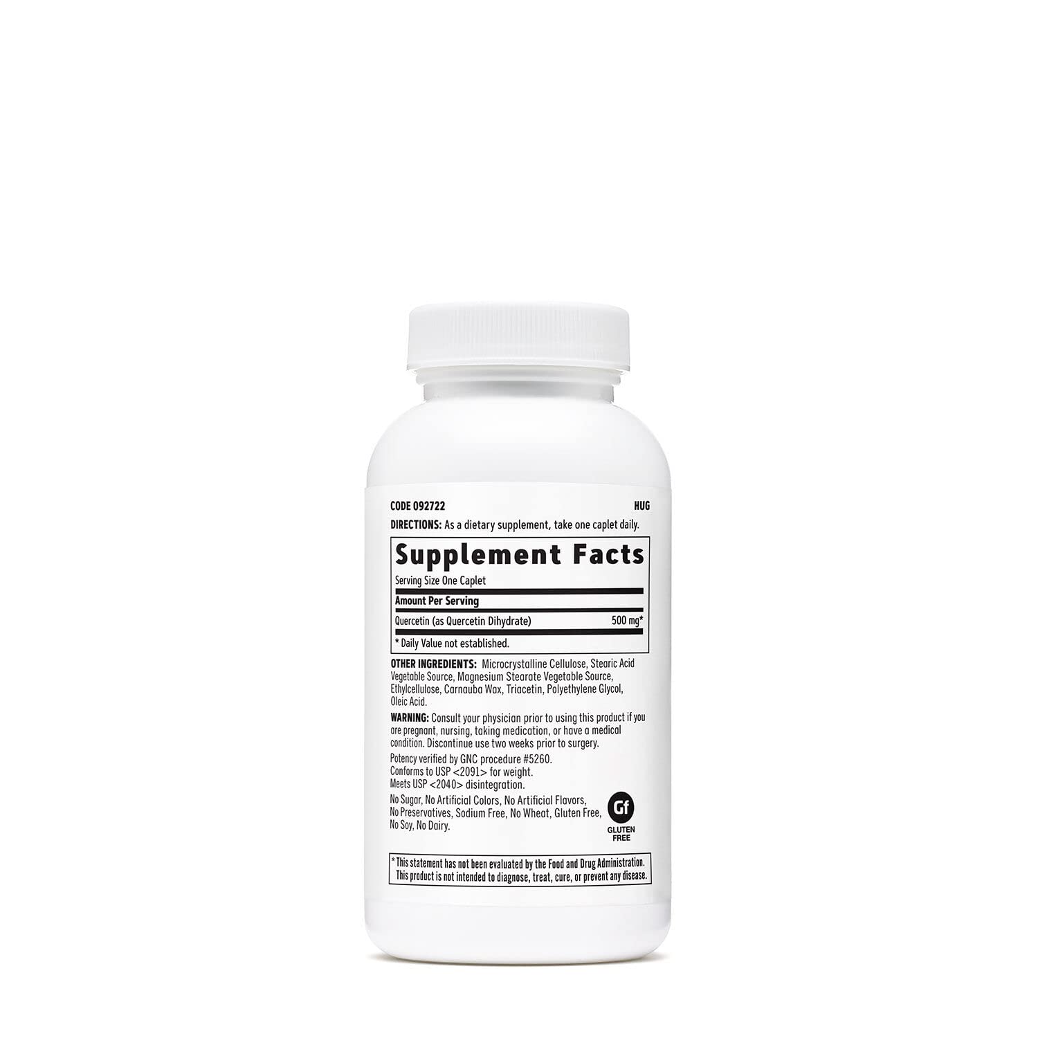GNC Quercétine 500 mg — étiquette produit, informations claires pour une utilisation pratique.