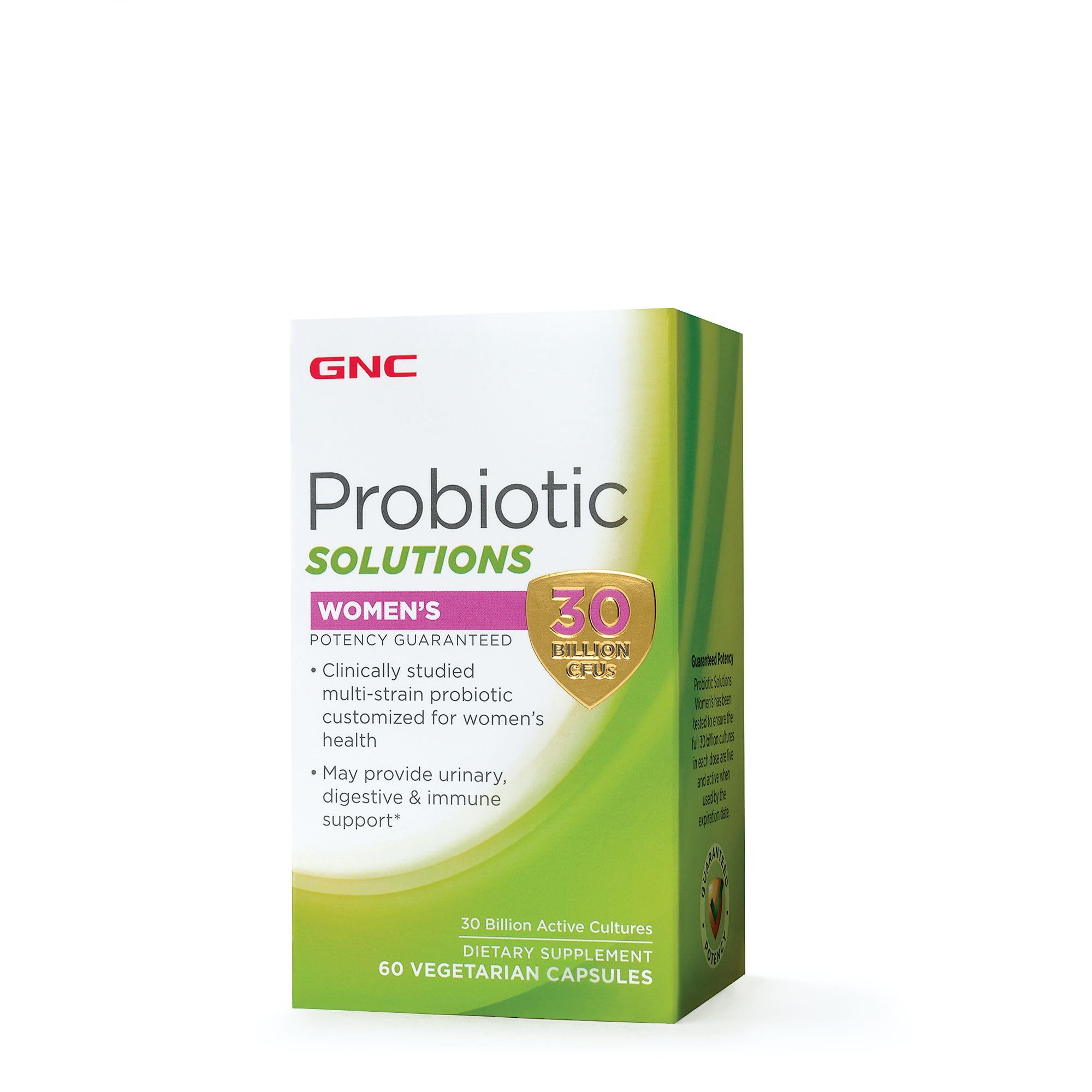 GNC Solutions Probiotiques Femmes — bouteille montrant le conditionnement, soutien digestif et immunitaire potentiel