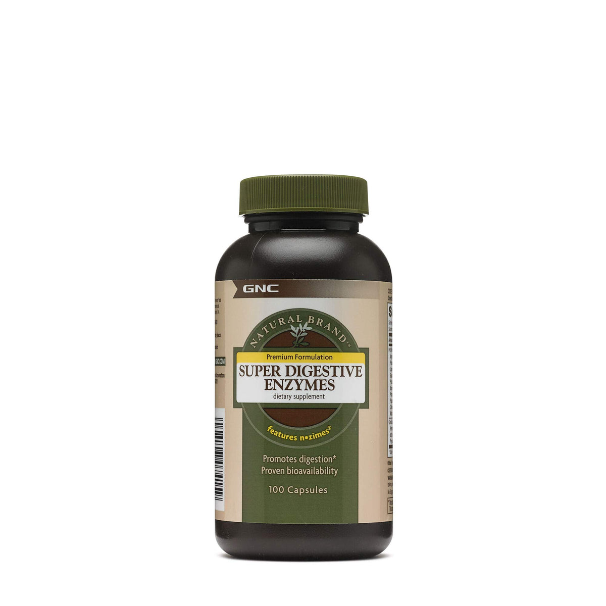 GNC Super Digestive Enzymes : étiquette sur la boîte, soutien potentiel à la digestion des protéines.