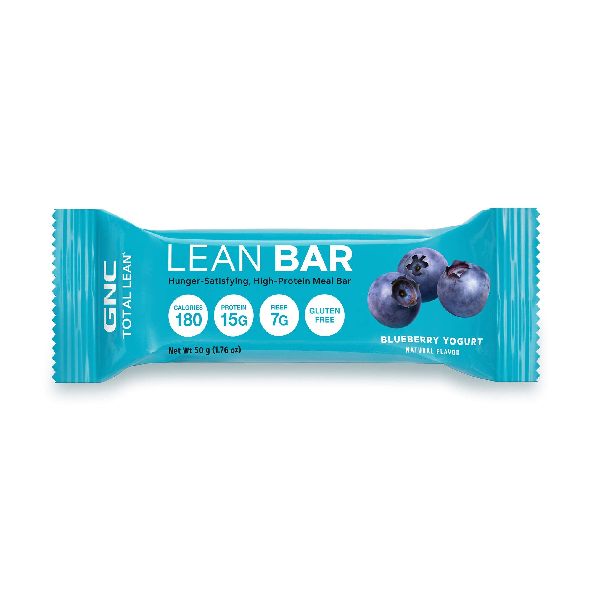 Barre protéinée GNC Total Lean Bar Myrtille Yogourt montrant sa texture et sa couleur