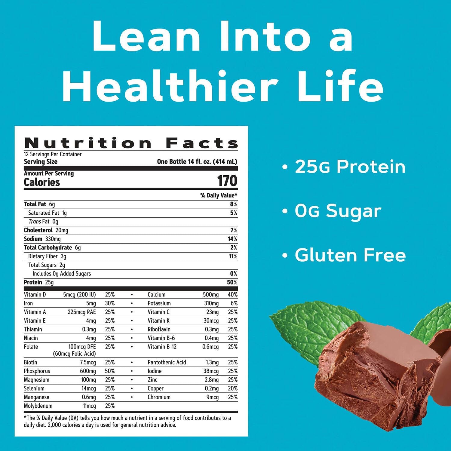 GNC Total Lean boisson protéinée chocolat menthe, préparation: idéal en collation ou repas léger.