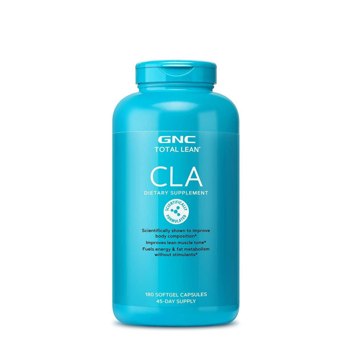GNC Total Lean CLA: bouteille et gélules pour soutenir la composition corporelle sans stimulant.