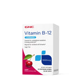 Boîte GNC Vitamine B-12 cerise, emballage clair et pratique pour votre routine quotidienne.