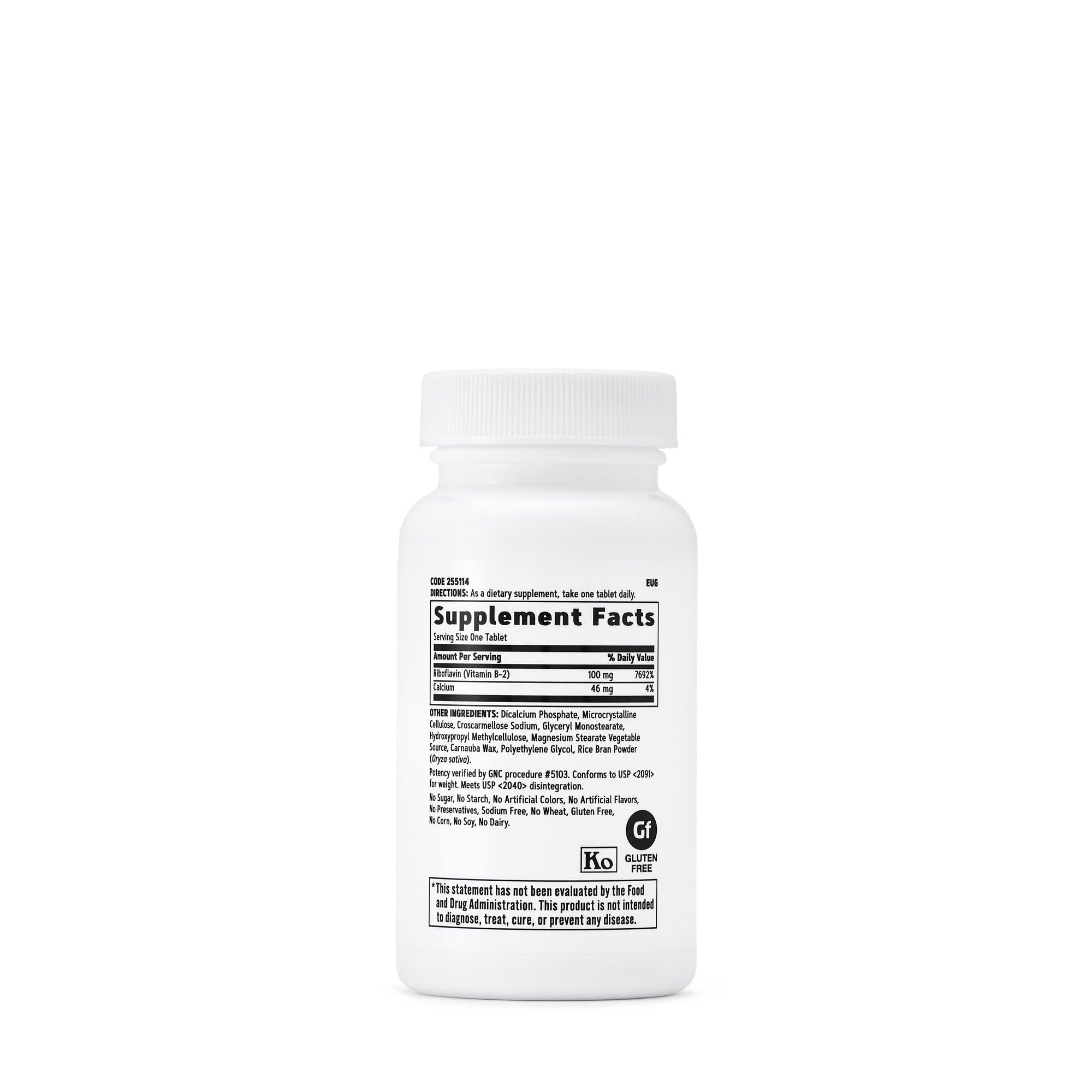 GNC Vitamine B2, flacon, usage quotidien pour l'énergie et le métabolisme.