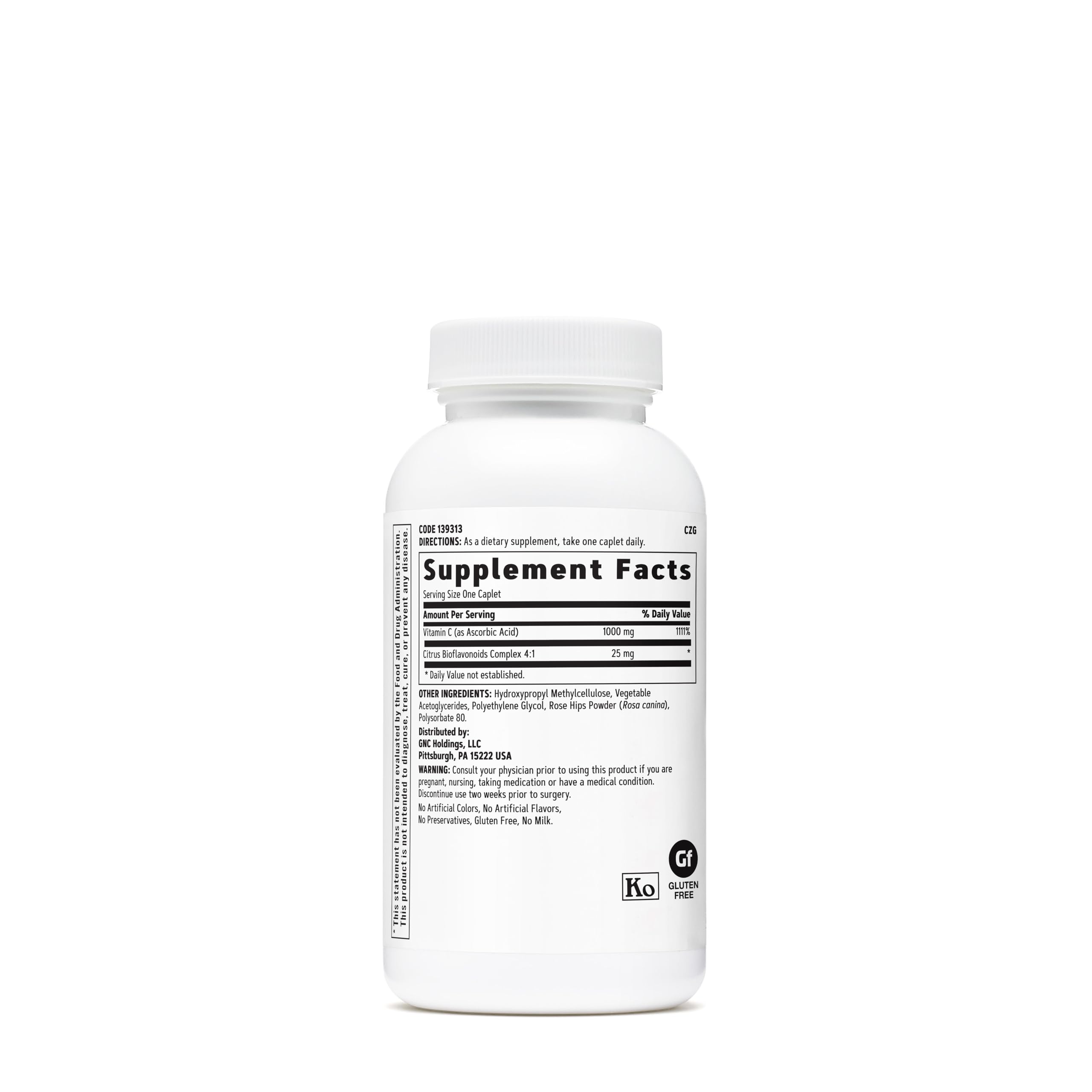 GNC Vitamine C 1000 mg caplets — dosage libération progressive pour énergie durable.