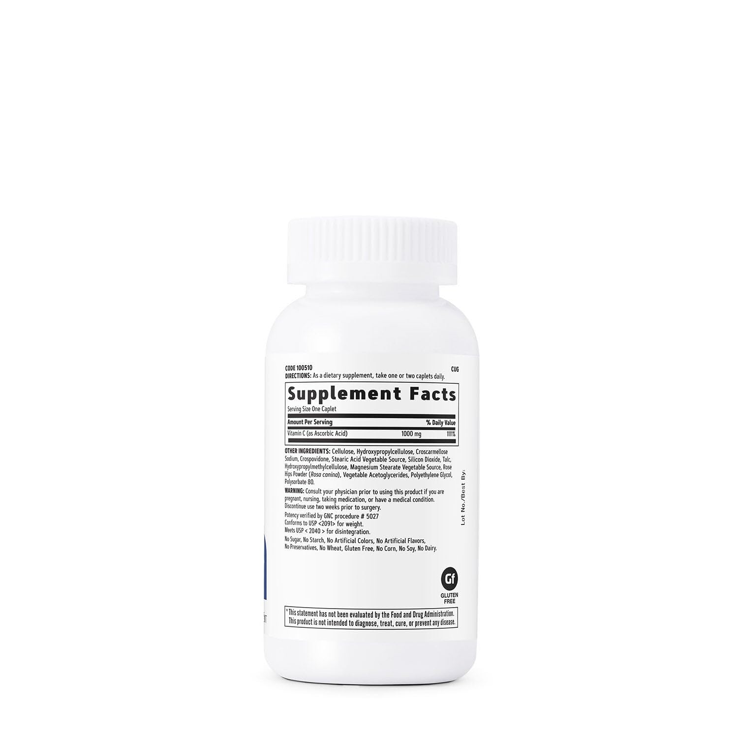 GNC Vitamin C 1000 mg comprimés sur un plateau, prise quotidienne pratique.