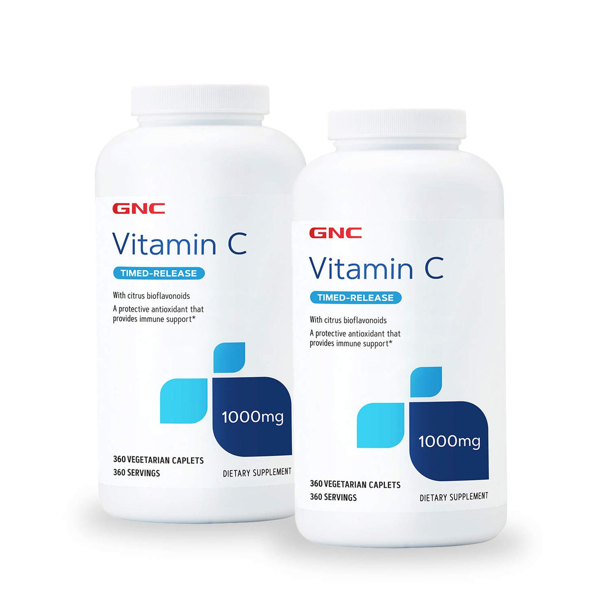 GNC Vitamine C 1000 mg, double pack, bouteille pour soutien immunitaire potentiel.