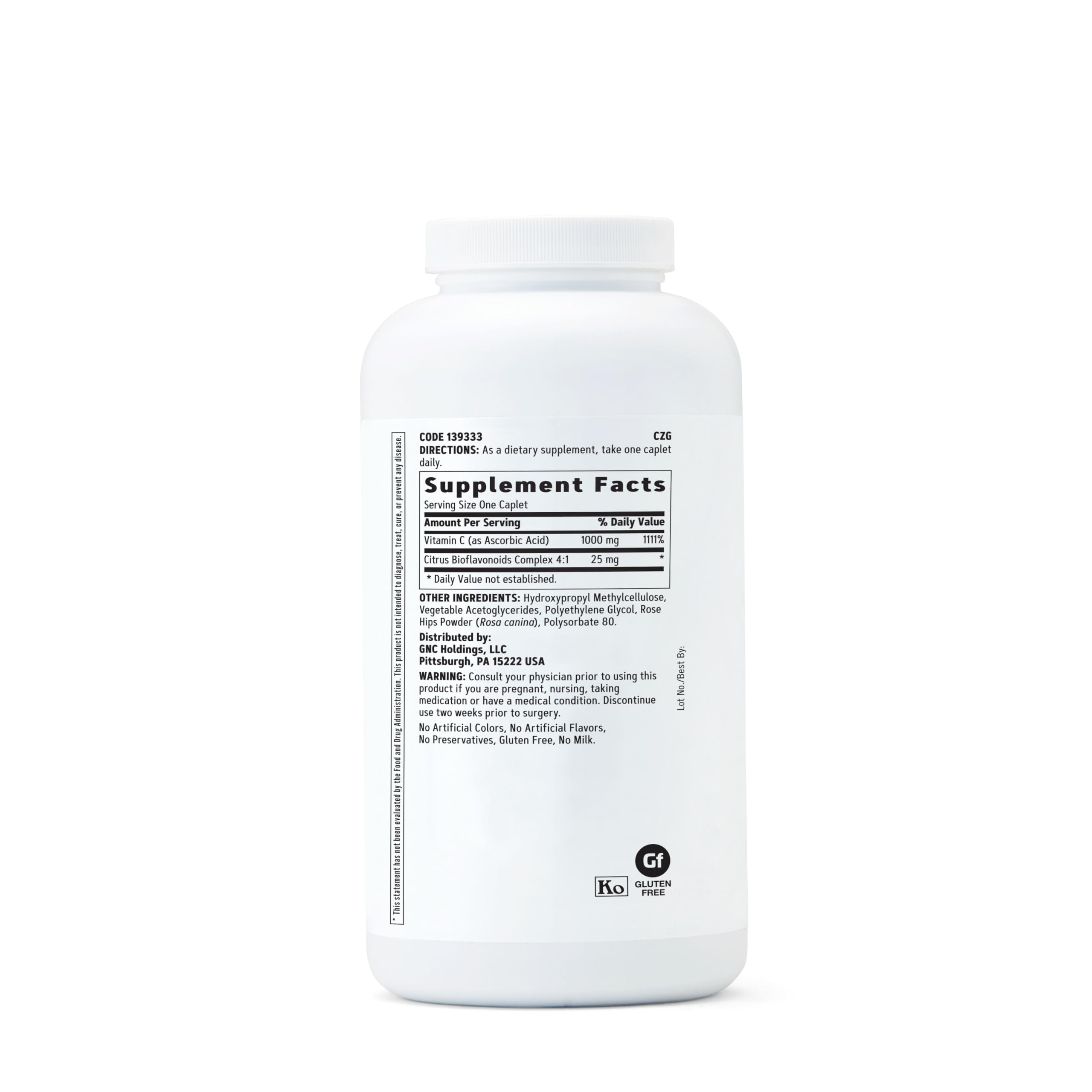 GNC Vitamine C 1000 mg caplets quotidiennes favorisant un apport régulier.