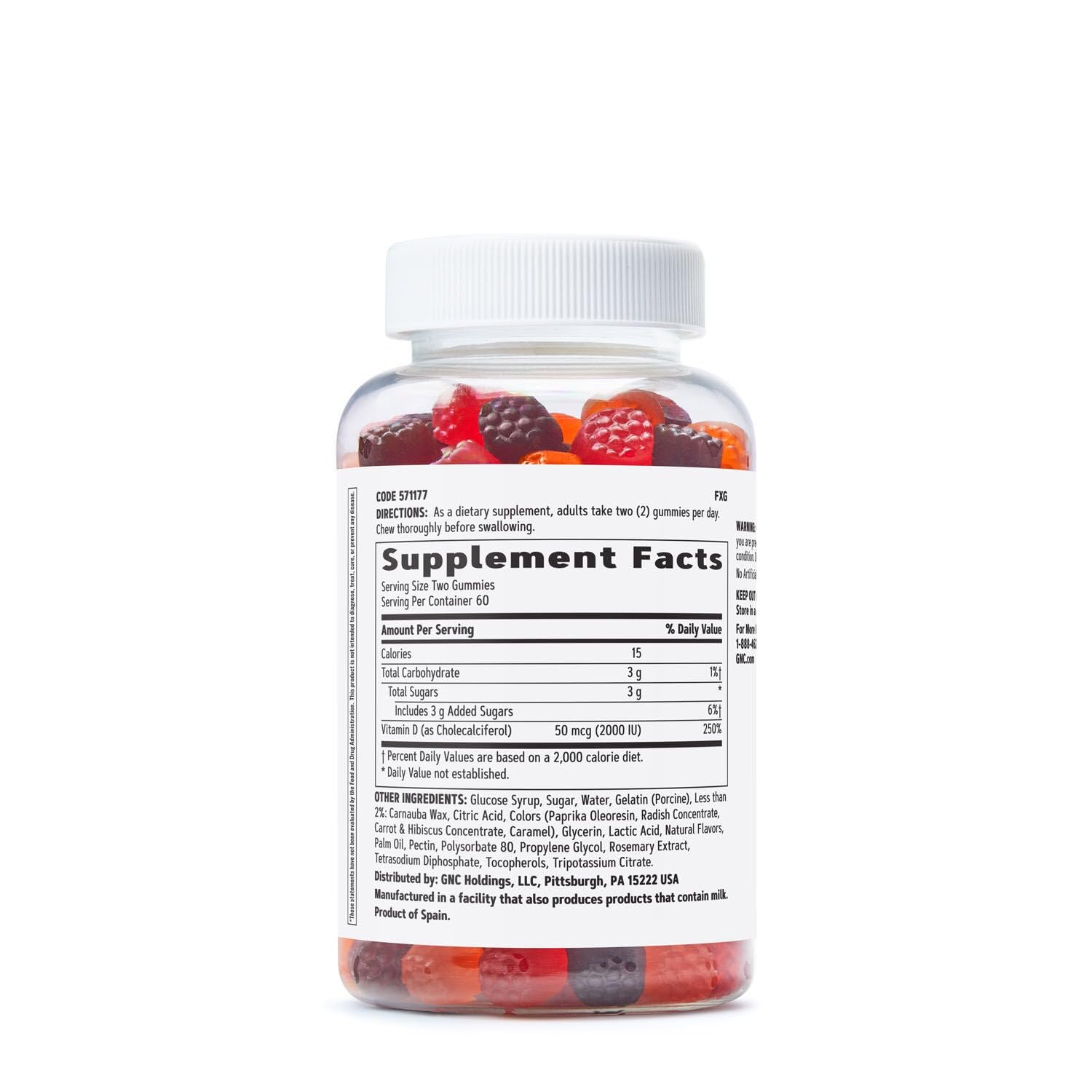 GNC Vitamin D-3 Gummies: dose journalière efficace pour l’absorption du calcium.