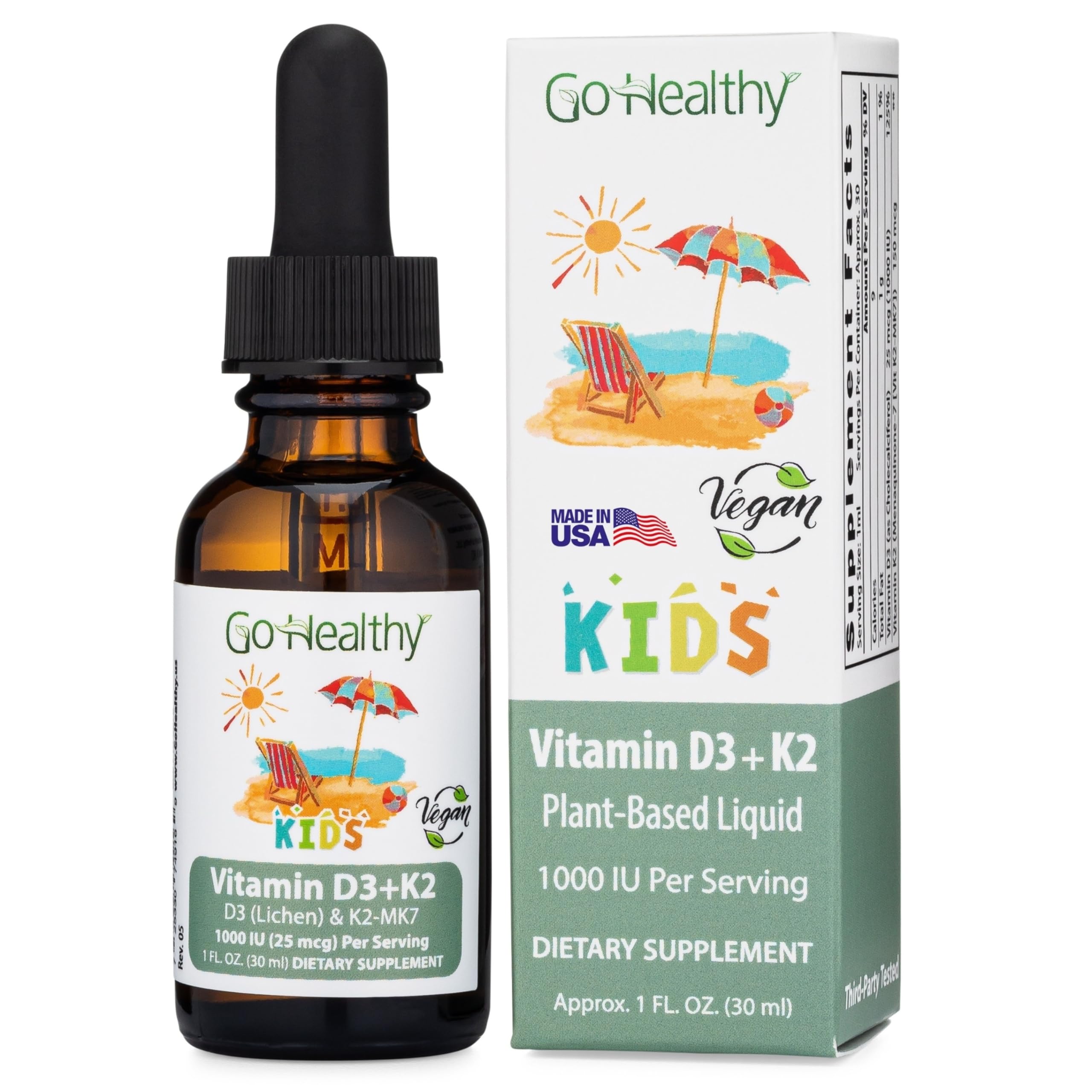 Go Healthy Natural D3 K2 pour enfants en flacon vanille, soutien osseux et immunité