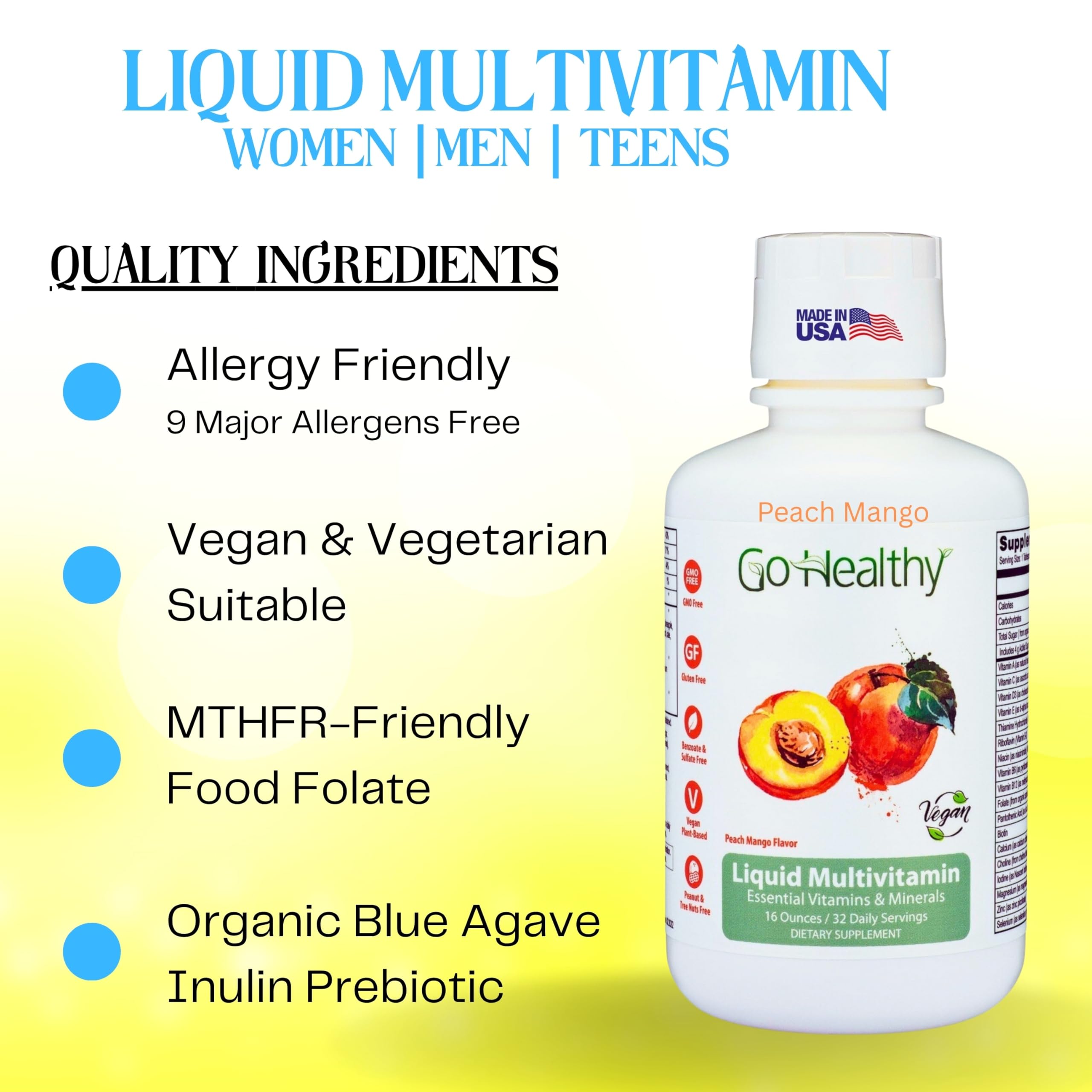 Go Healthy Vitamines liquides – etiquette lisible et dosage facile