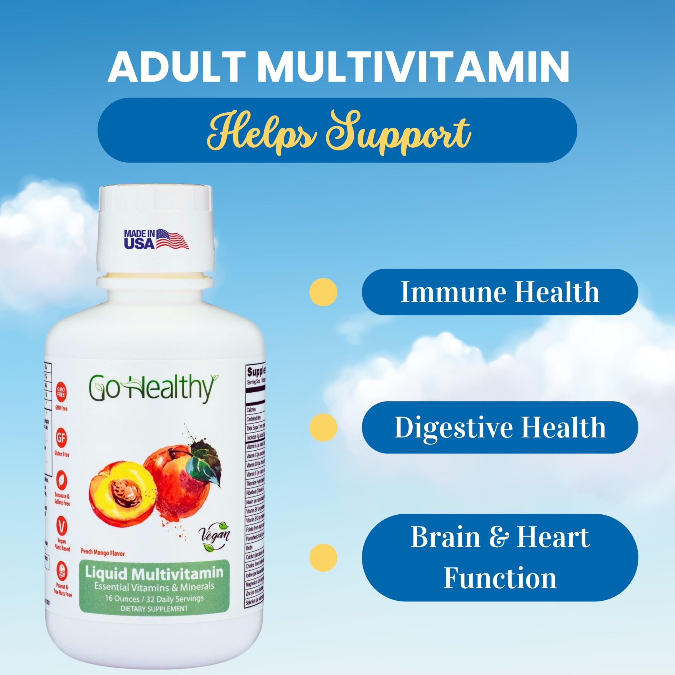 Go Healthy Vitamines liquides – ingrédients végan à base de fruits