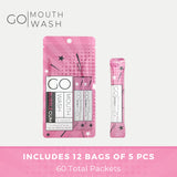 Go Mouthwash sachets bubblegum en voyage pour une fraîcheur rapide.