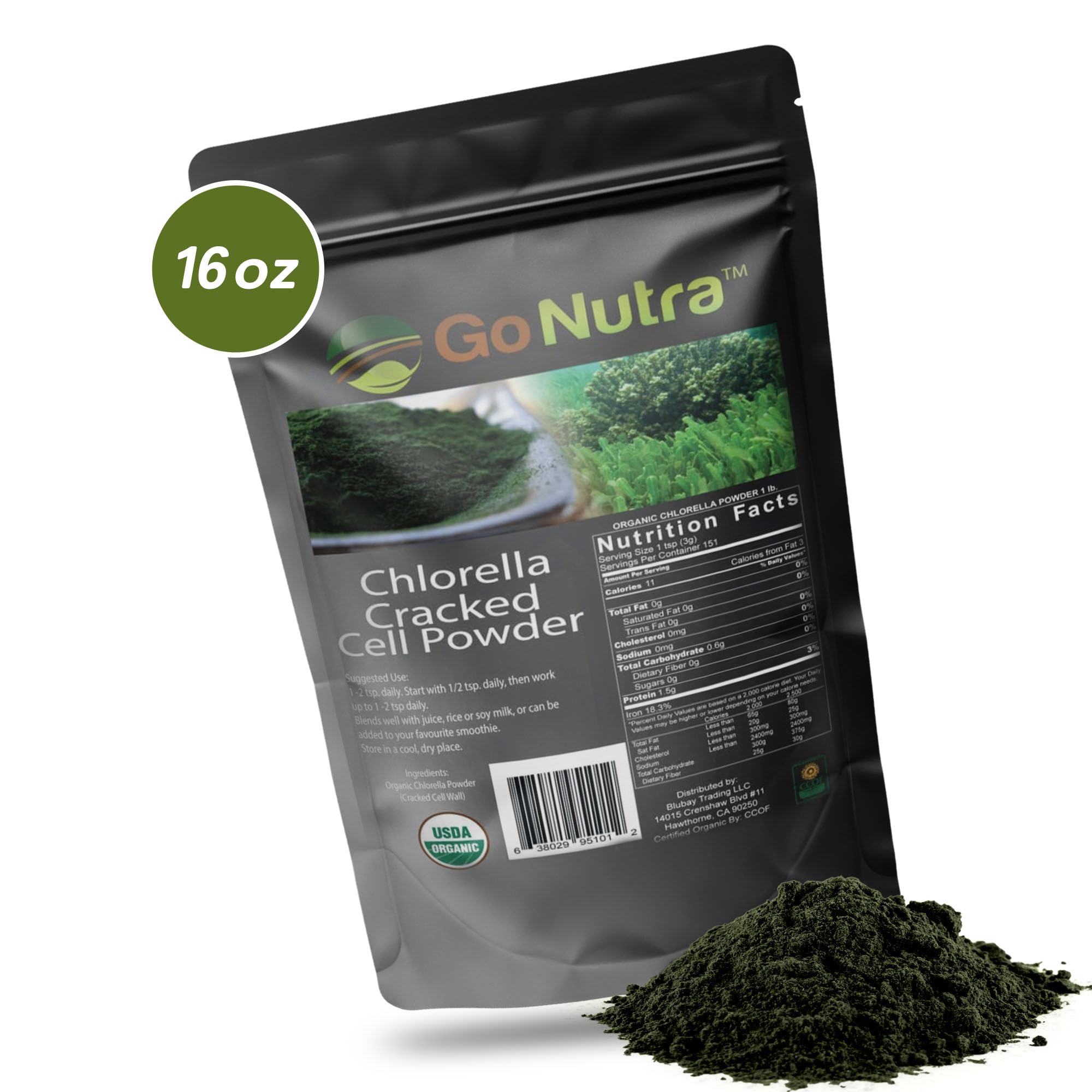 Go Nutra Chlorella etiquette bio, sans additifs et sans OGM.