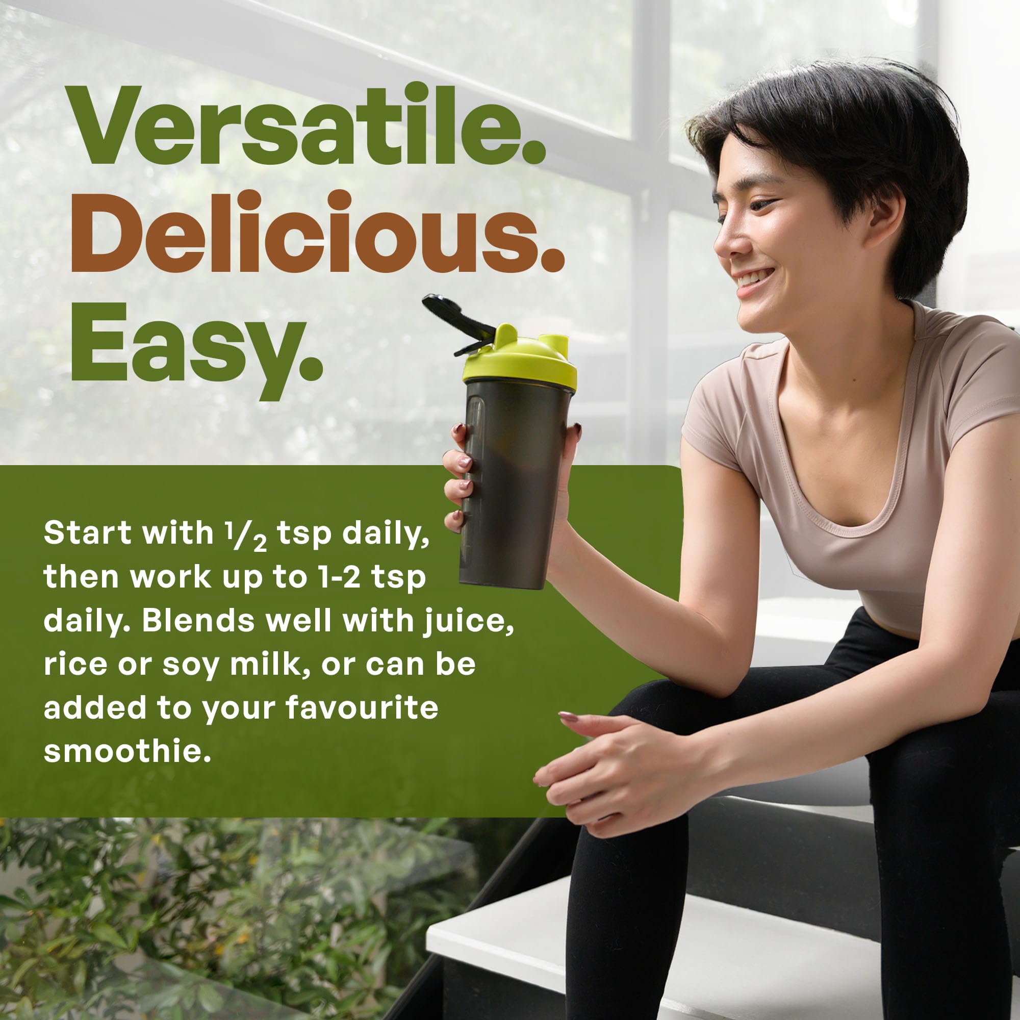 Go Nutra Chlorella poudre verte fine, texture idéale pour mélanges.