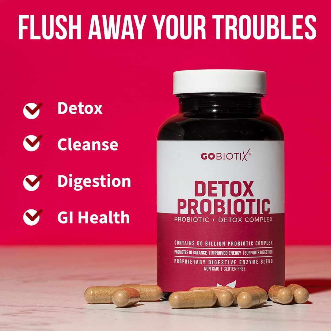 Étiquette GOBIOTIX Détox Probiotique affichant ingrédients naturels.