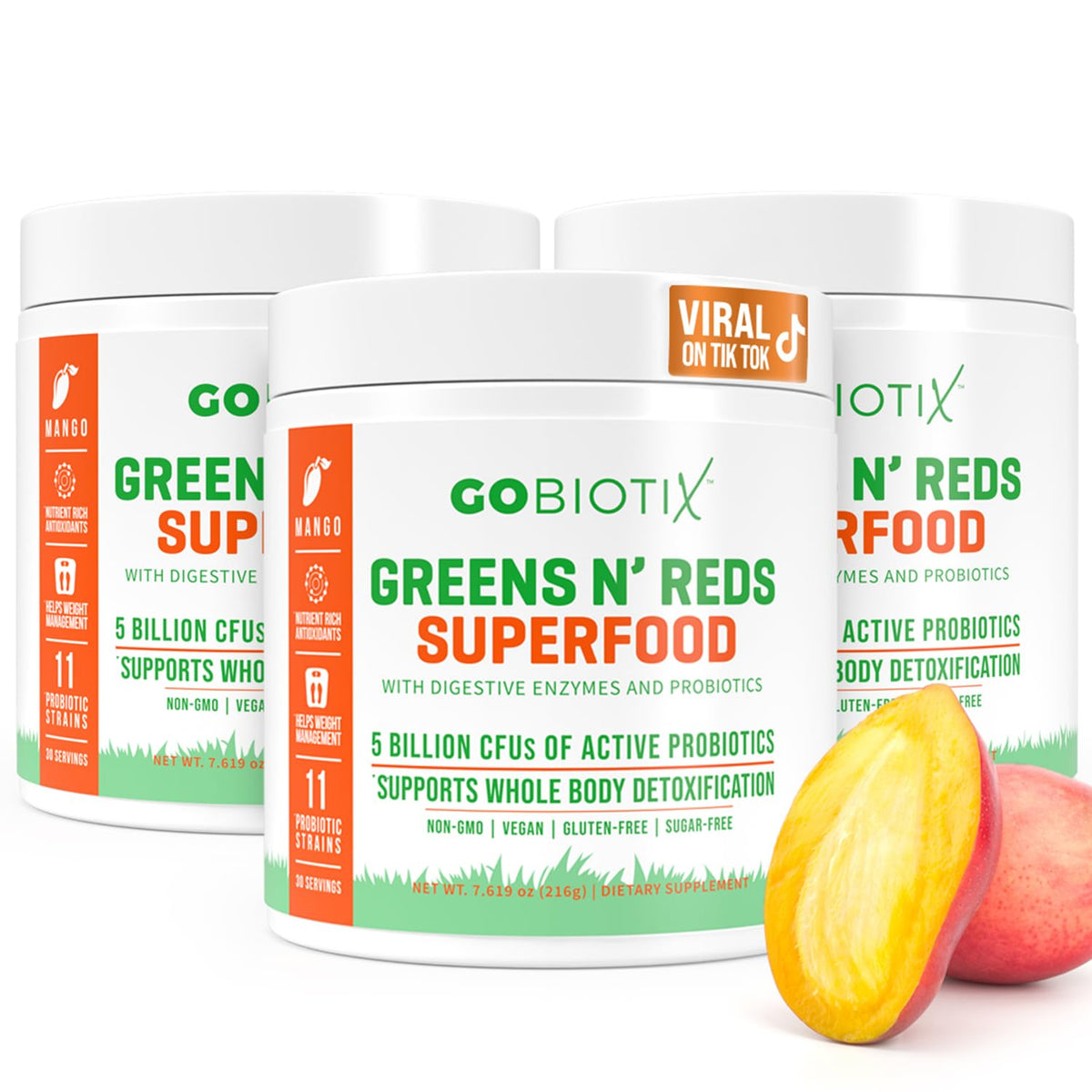 Gobiotix Greens Poudre bouteille Mango, boisson naturelle pour démarrer la journée.