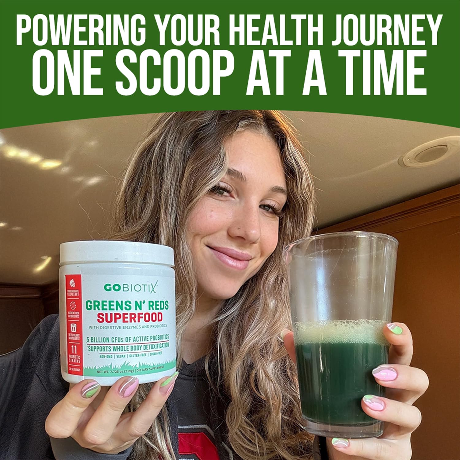 GOBIOTIX Greens Powder routine matin, énergie douce.