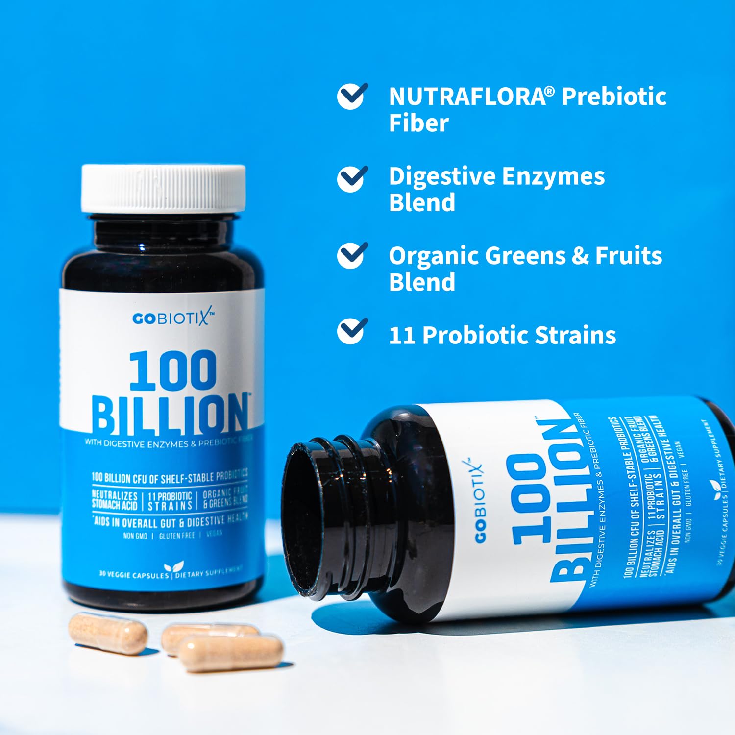 GOBIOTIX Nutraflora – prébiotiques soutiennent l'équilibre intestinal.