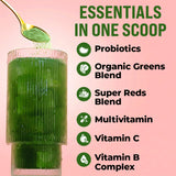 GOBIOTIX Poudre verts et rouges en smoothie, goût fruité agréable et nutritif.