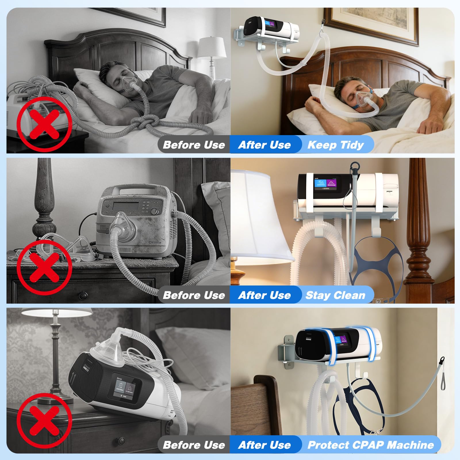 Godboat CPAP: solution murale libérant de l'espace près du lit.
