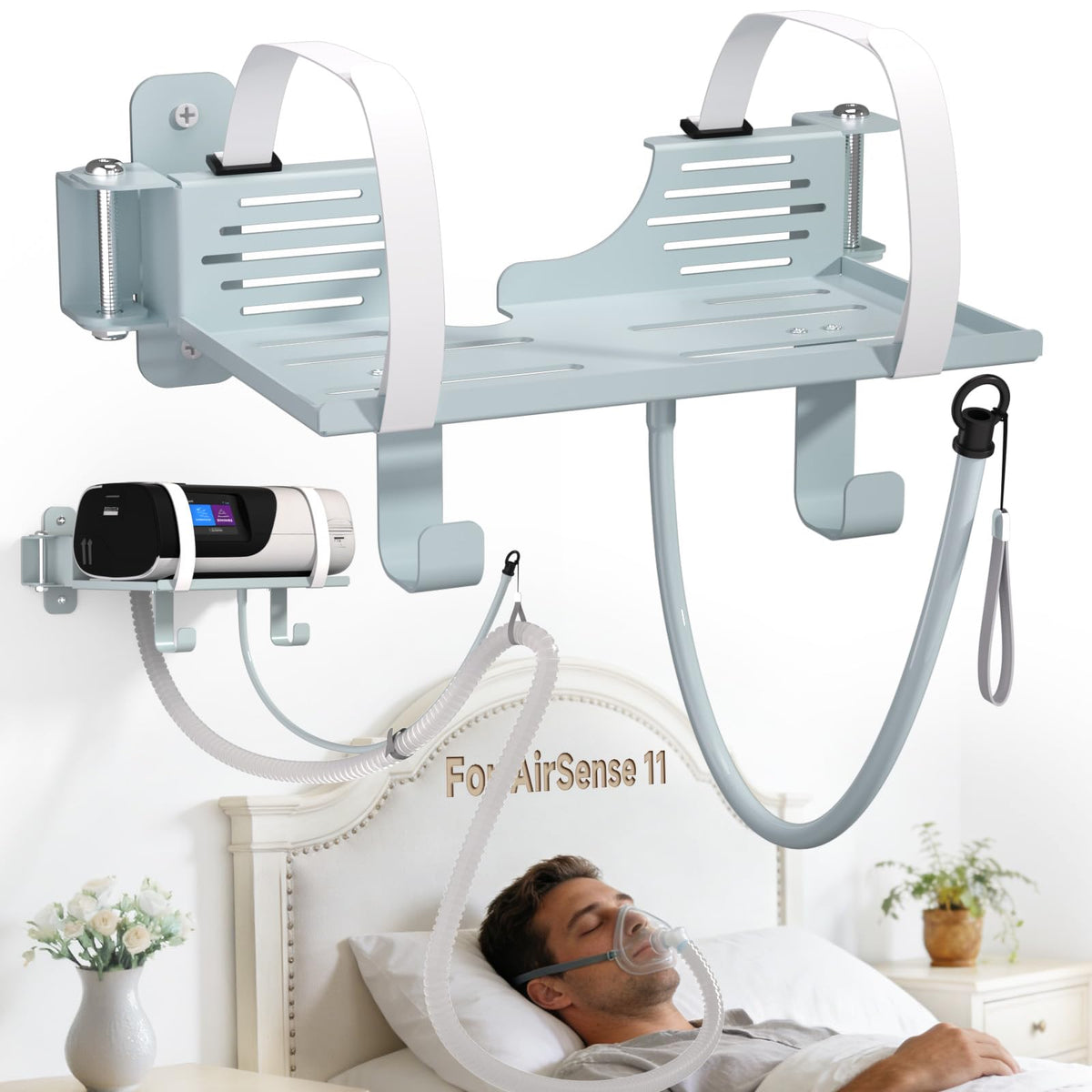 Godboat CPAP: support mural AirSense11, installation stable et sécurisée.