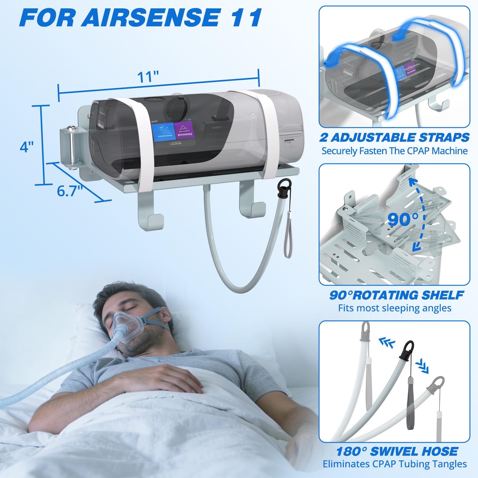 Godboat CPAP: tuyau rotation 180 pour éviter torsions et nœuds.